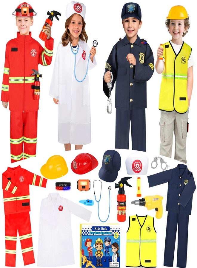 IVENRXIU Toddler Dress Up Clothes, Kids Role Play Costumes 4 In 1 Set-Police Doctor Fireman Engineer for Kids Boys and Girls 3-8, Career Dress Up Pretend Play Toys, Birthday Halloween Christmas Gifts - Image 1
